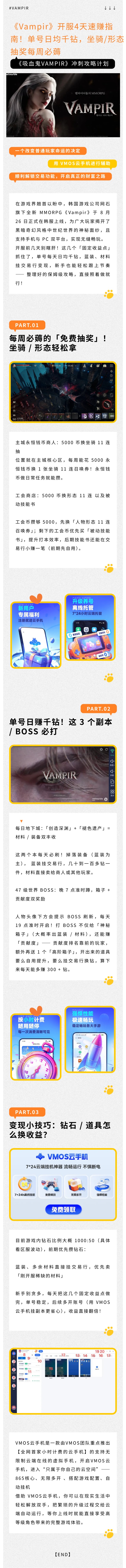 《VAMPIR》开服4天速赚指南！单号日困千钻，坐骑/形态抽奖每周比薅！VMOS云手机辅助指南_图片1